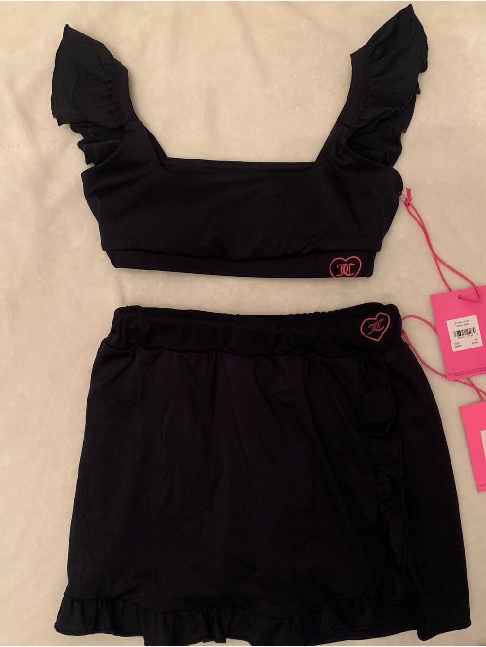 Juicy Couture Black Ruffle Crop Top & Skort Set with Pink Logo Accents - Picture 4 of 4